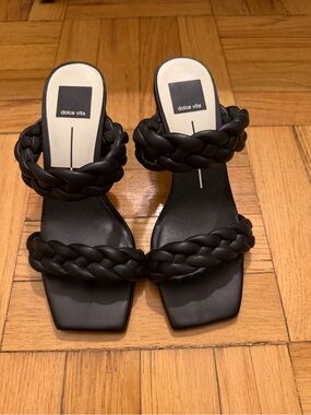 Dolce Vita Black Braided Double-Strap Slide Heels